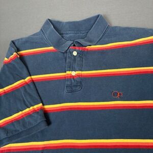 Ocean Pacific Men's Navy Blue Striped Red & Yellow Polo Shirt Size Large